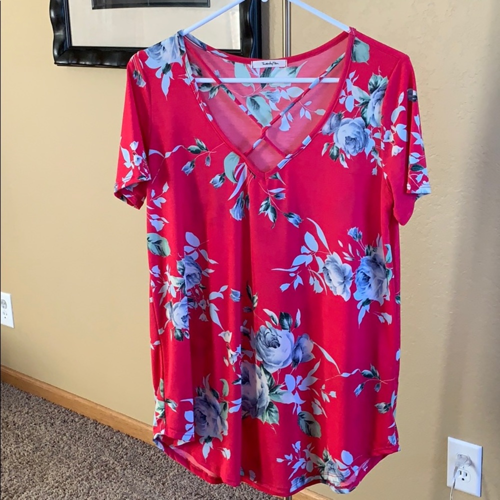 Bright pink floral v-neck